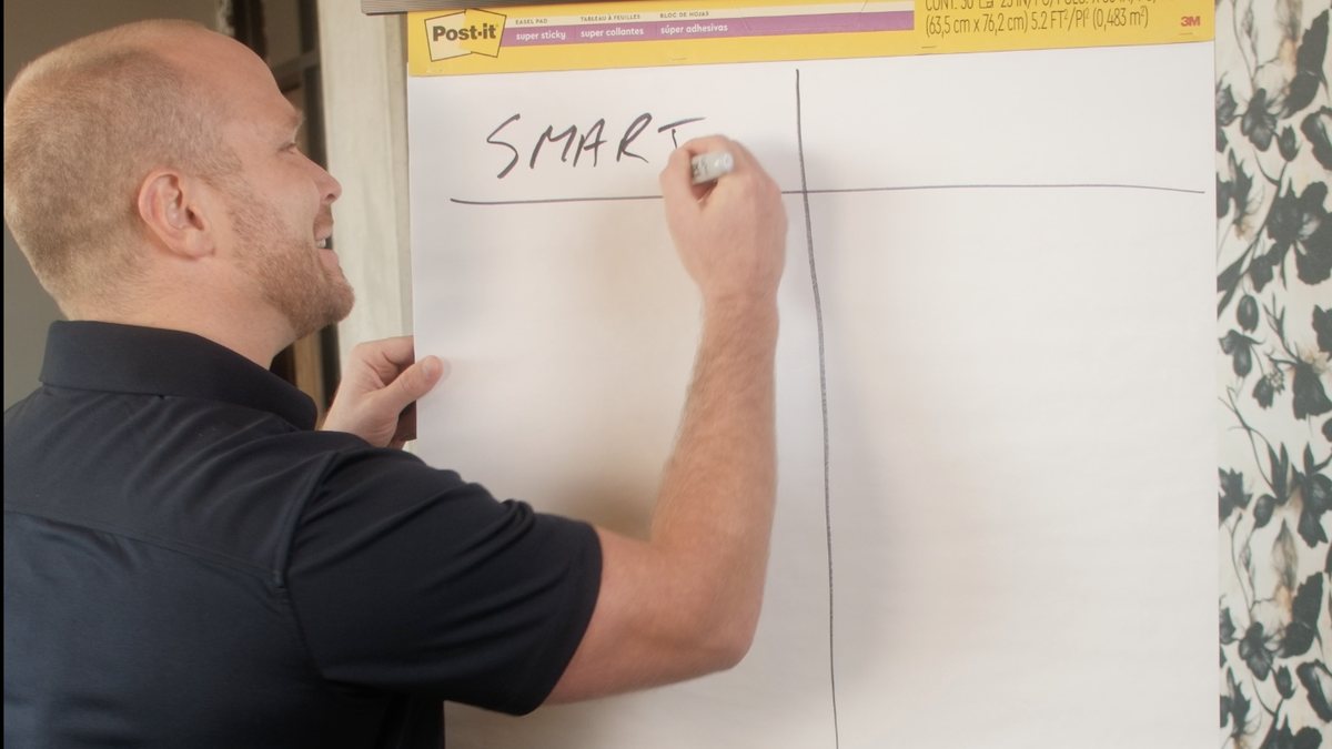 Stephen Chapman writing SMART on a flip chart